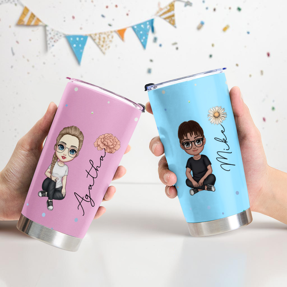 Personalised Cute Cartoon Birth Flower Water Cup Custom Name Cup Birthday Back to School Gift for Kids - soufeeluk