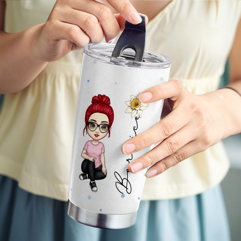 Personalised Cute Cartoon Birth Flower Water Cup Custom Name Cup Birthday Back to School Gift for Kids - soufeeluk