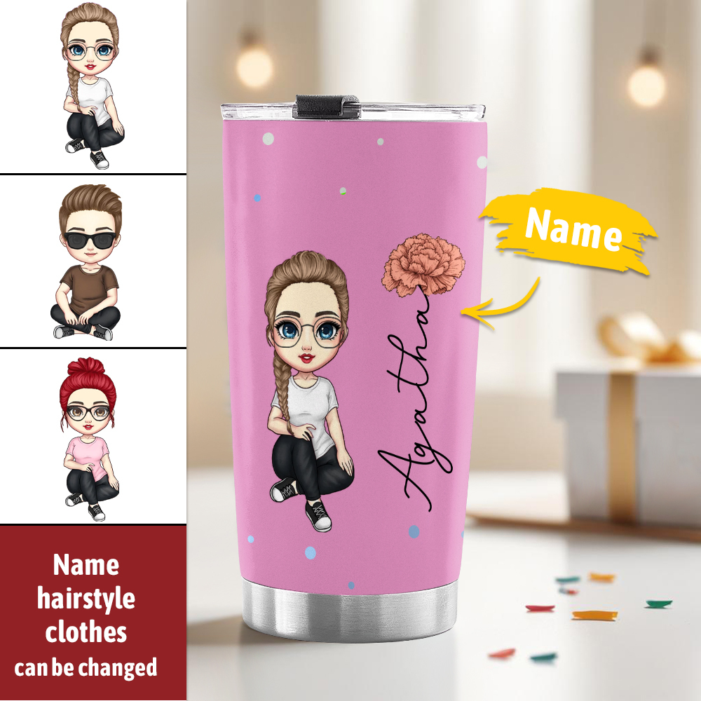 Personalised Cute Cartoon Birth Flower Water Cup Custom Name Cup Birthday Back to School Gift for Kids - soufeeluk