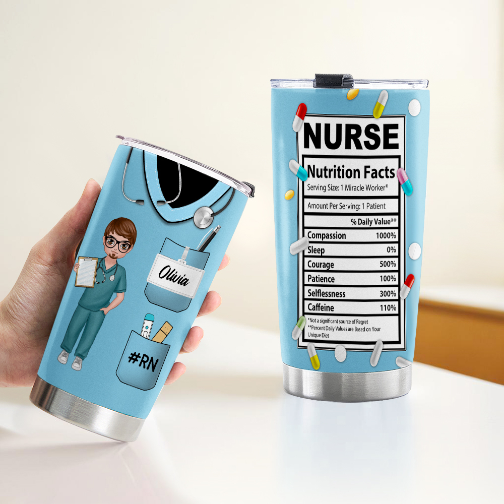 Male Nurse Custom Text and Accessories Tumbler Cup with Straw Medical Gift for Male Nurse - soufeeluk