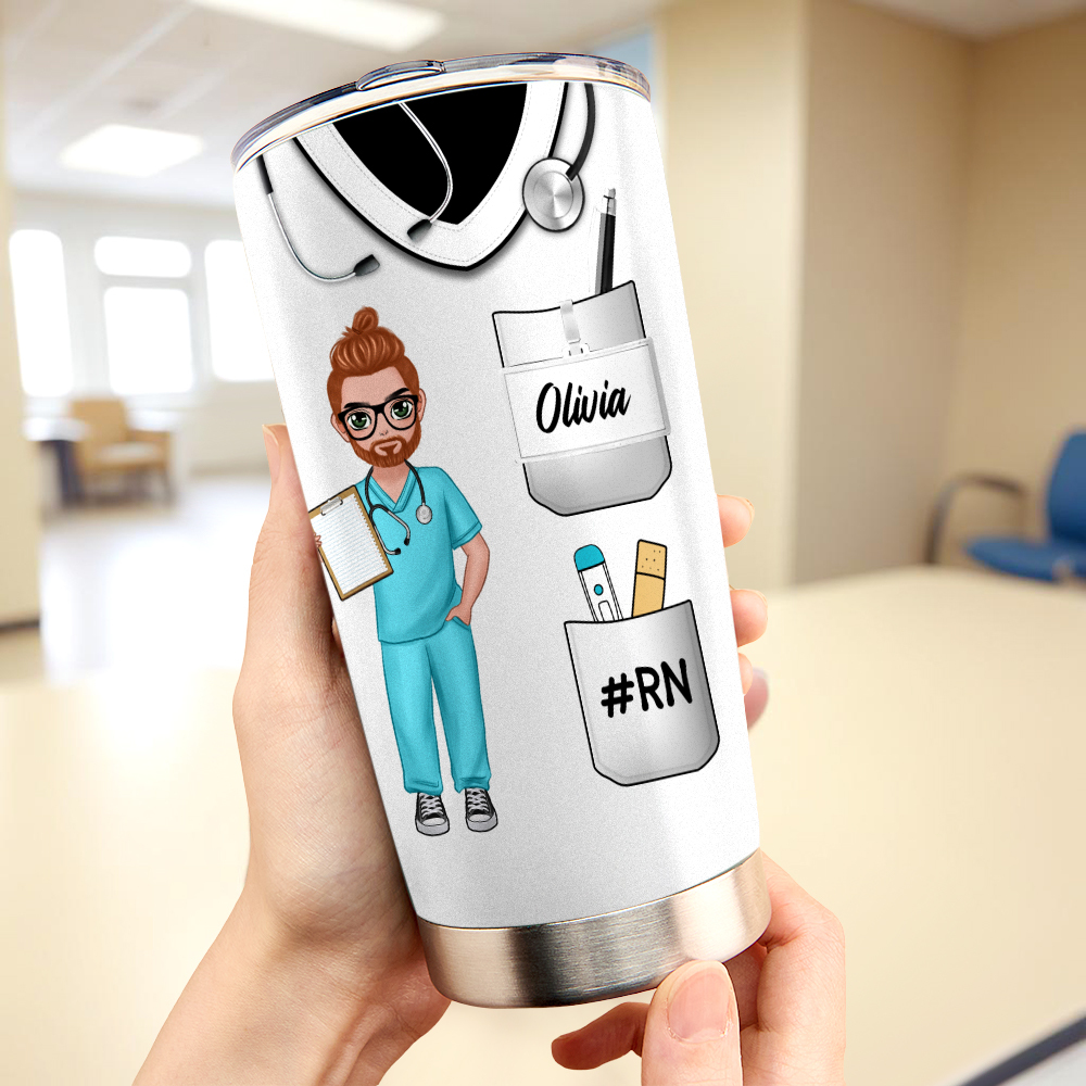 Male Nurse Custom Text and Accessories Tumbler Cup with Straw Medical Gift for Male Nurse - soufeeluk