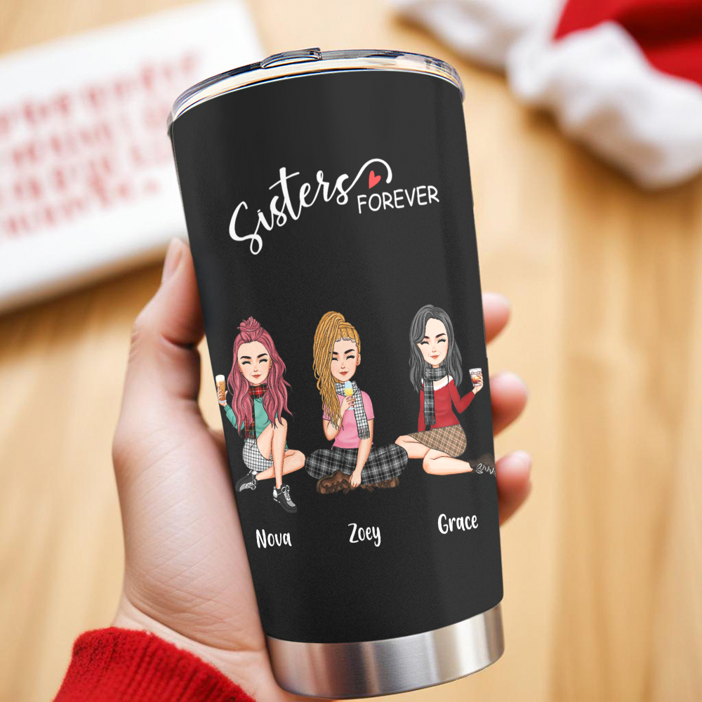 Custom Tumbler Cup with Straw Custom Text and Accessories Tumbler Besties Forever Christmas Gifts - soufeeluk
