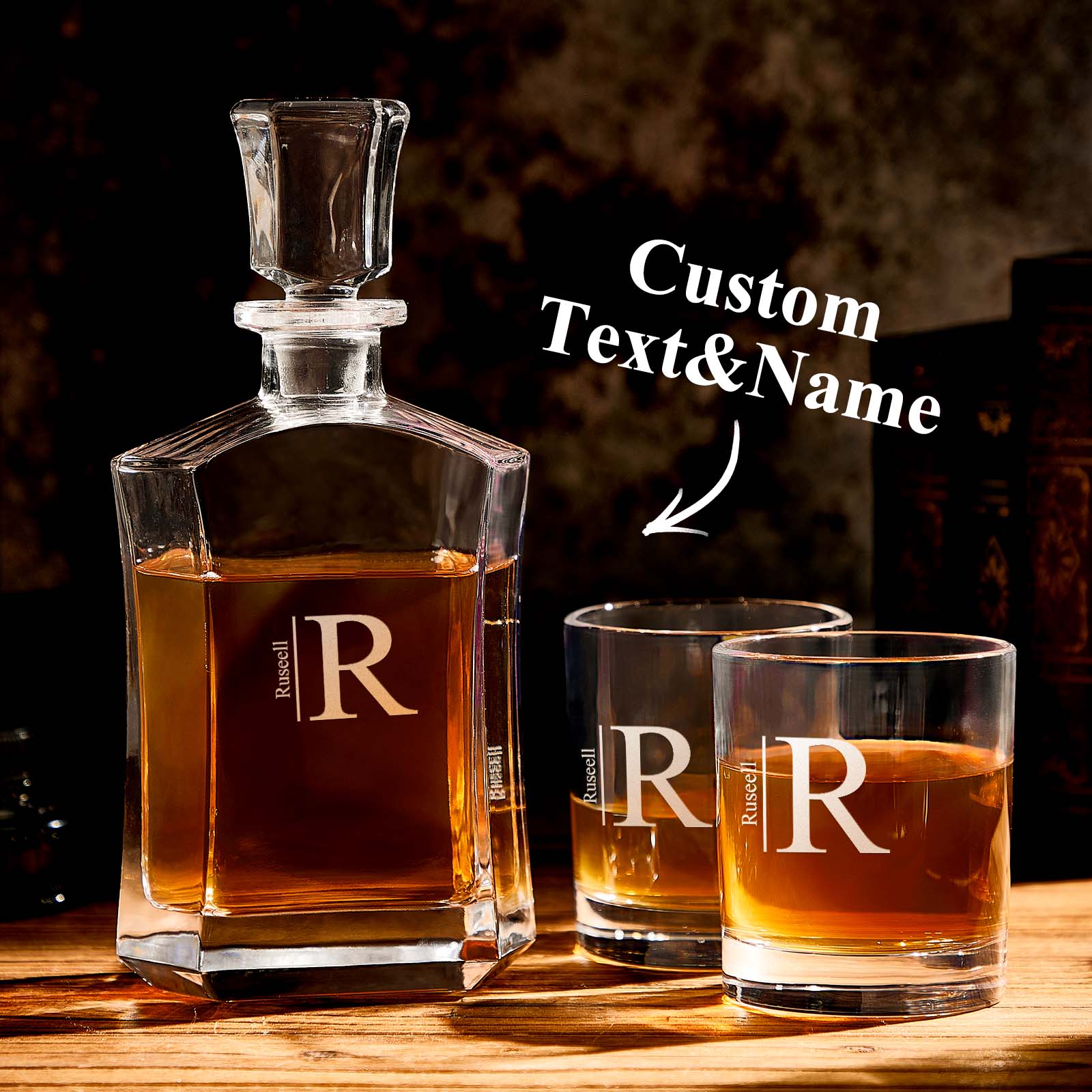 Personalized Decanter Set with 2 Whiskey Glasses Gifts For Friends Gifts For Him - soufeeluk