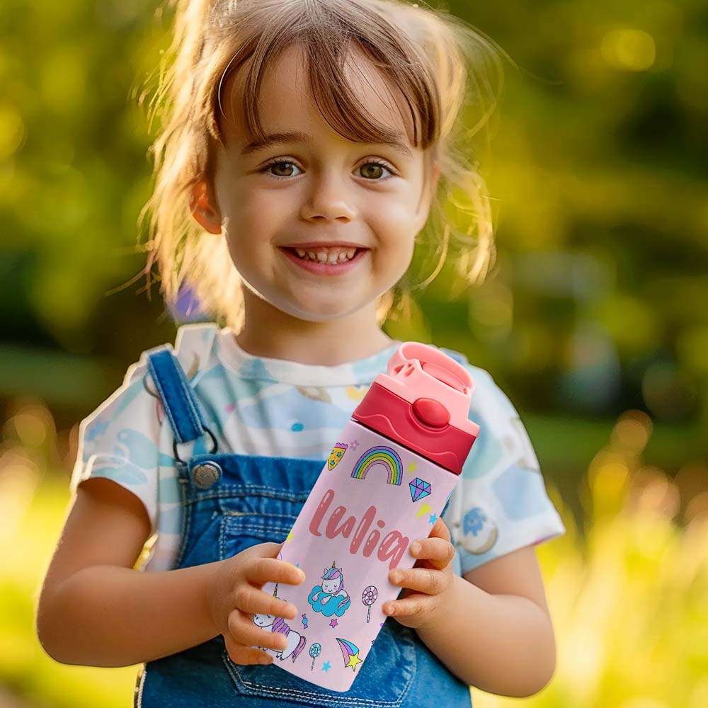 Custom Name Stainless Water Bottle Personalized Name Gift Multi Color Back to School Supplies for Kids - soufeeluk