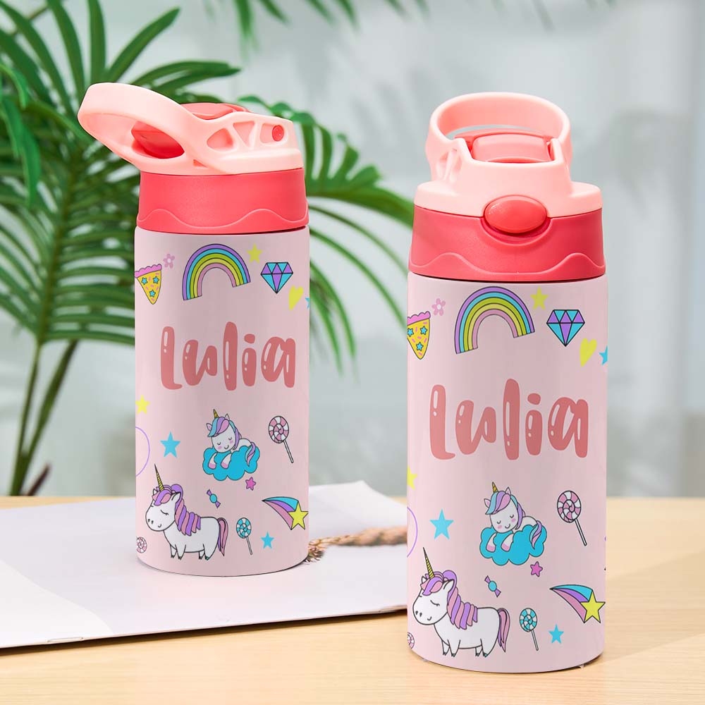 Custom Name Stainless Water Bottle Personalized Name Gift Multi Color Back to School Supplies for Kids - soufeeluk