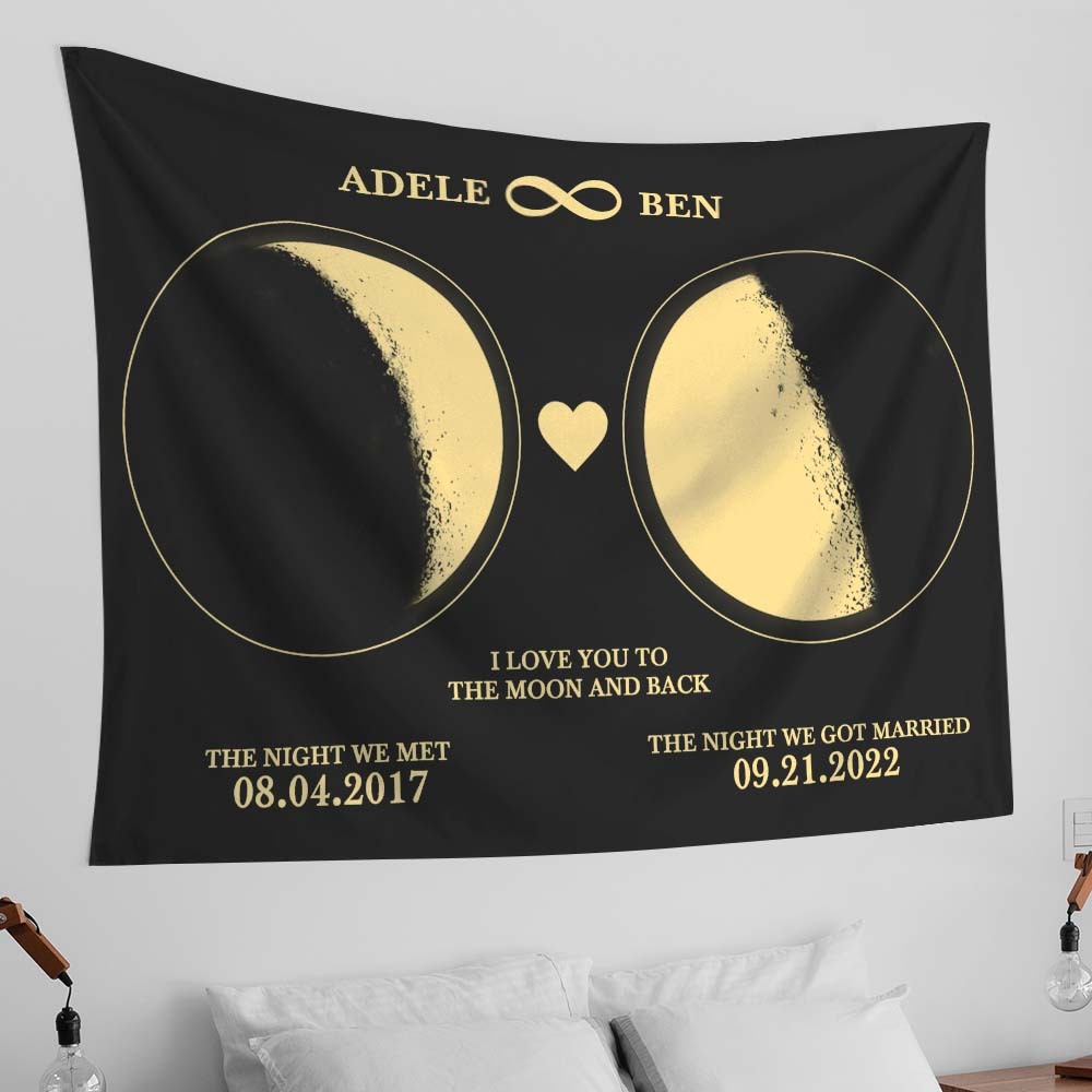 Custom Moon Phase Tapestry Personalised Name and Date Wall Decor Tapestry - soufeeluk