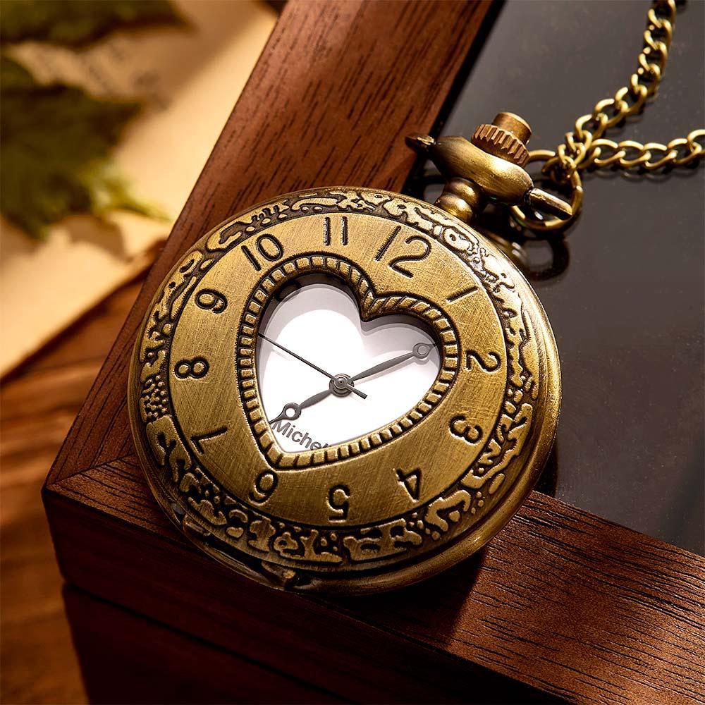 Engravable Pocket Watch Vintage Hollow Heart Pendant Chain Watch Gift For Men - soufeeluk