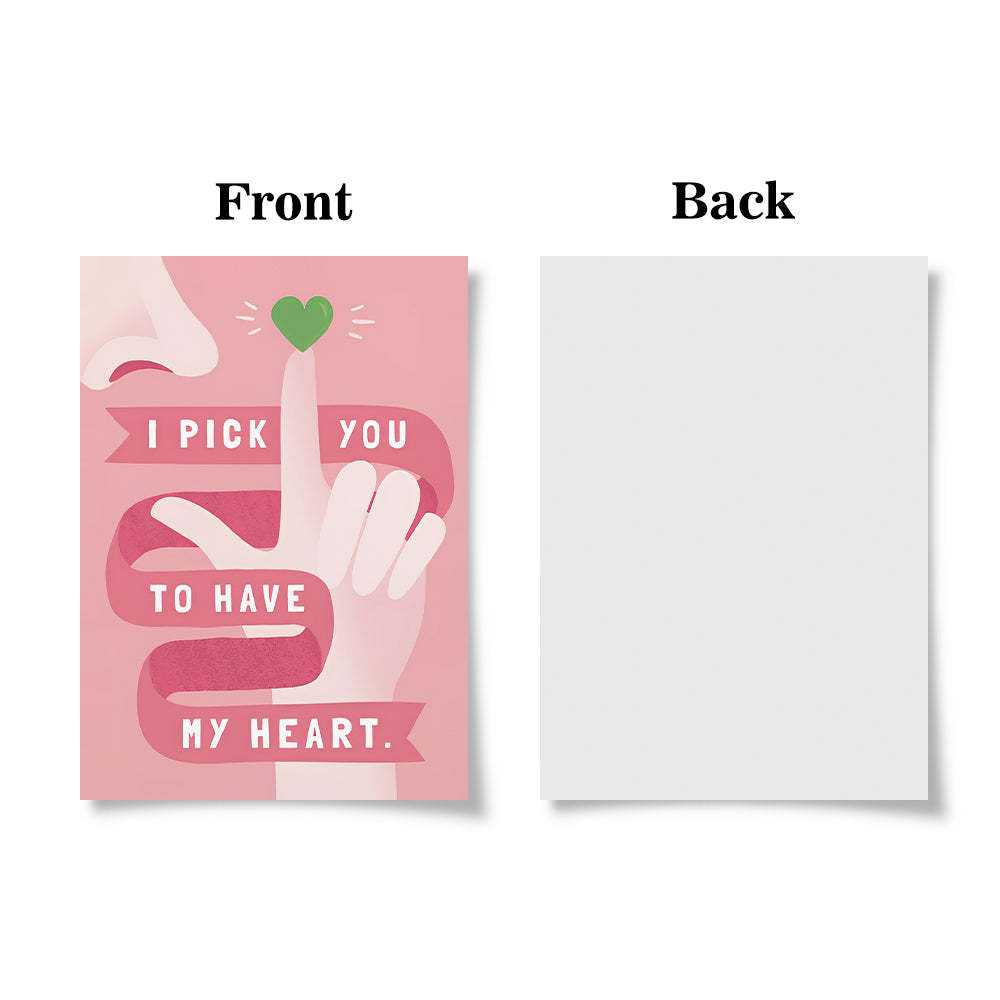 Funny I Pick You Pink Heart Greeting Card Gift for Her or Him - soufeeluk