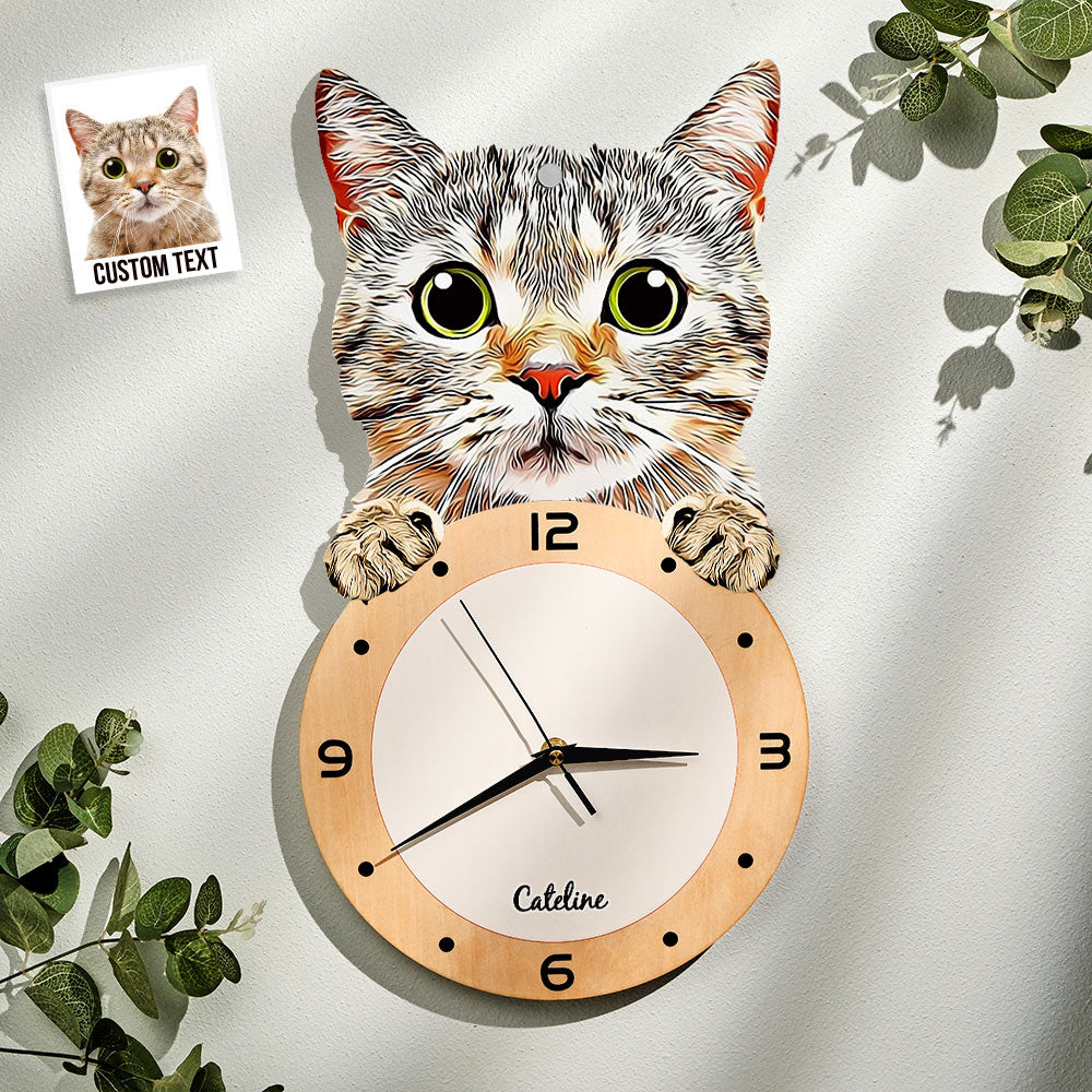 Custom Photo Clock Personalised Cat Face Home Decor Gifts for Pet Lover - soufeeluk