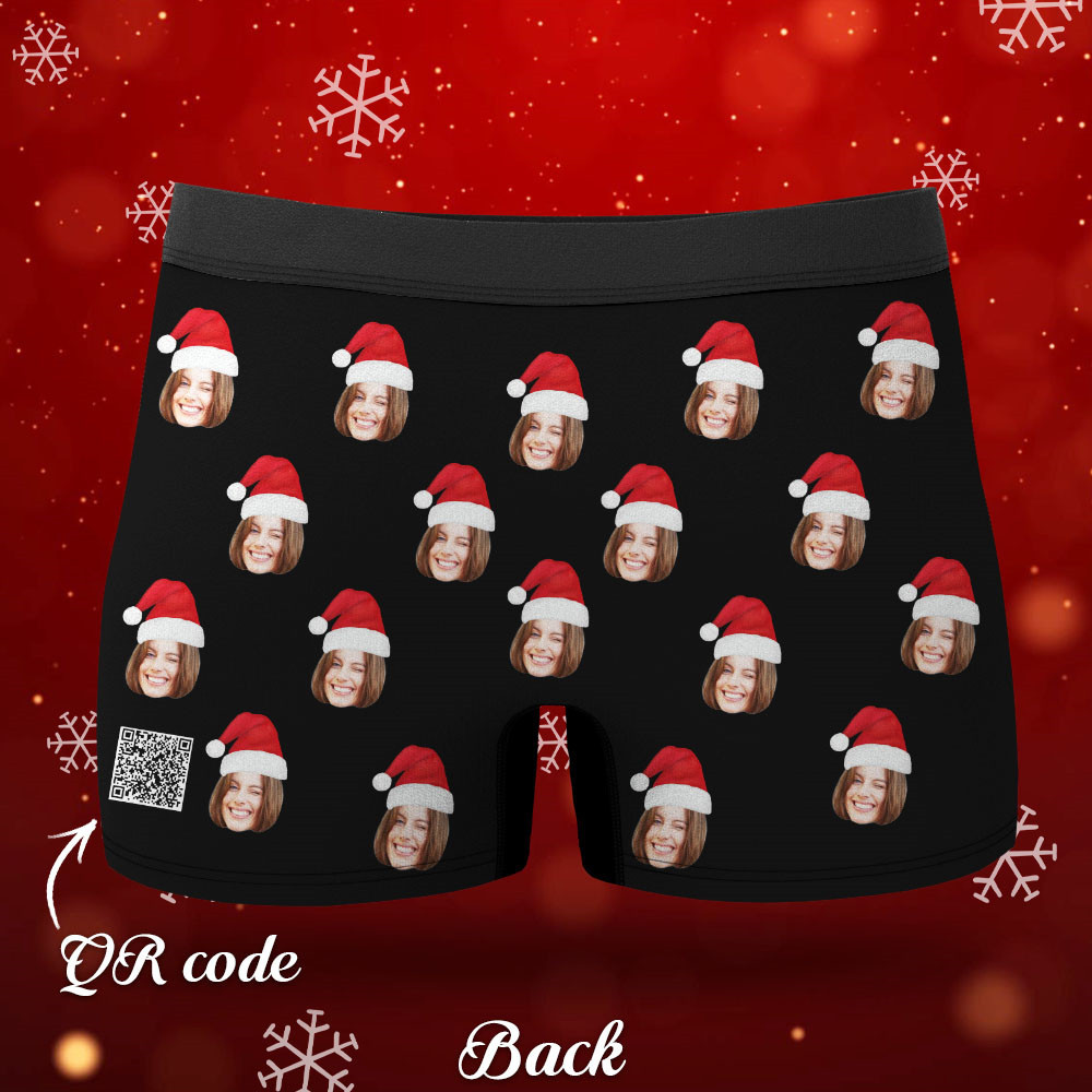 Custom Face Boxers Shorts With Christmas hat Personalised Photo Underwear Christmas Gift For Men