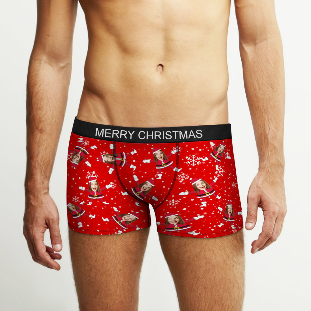Custom Face Boxers Santa Claus Face Underwear Couple Gifts Christmas Gift AR View - soufeeluk