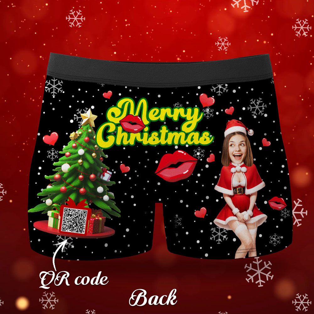 Custom Photo Boxer Santa Woman Face Underwear Couple Gifts Christmas Gift AR View - soufeeluk