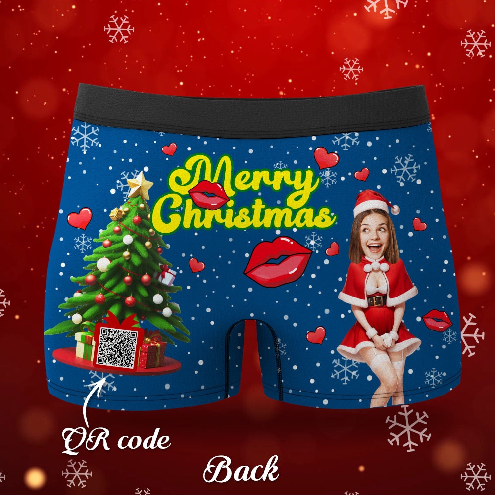 Custom Photo Boxer Santa Woman Face Underwear Couple Gifts Christmas Gift AR View - soufeeluk