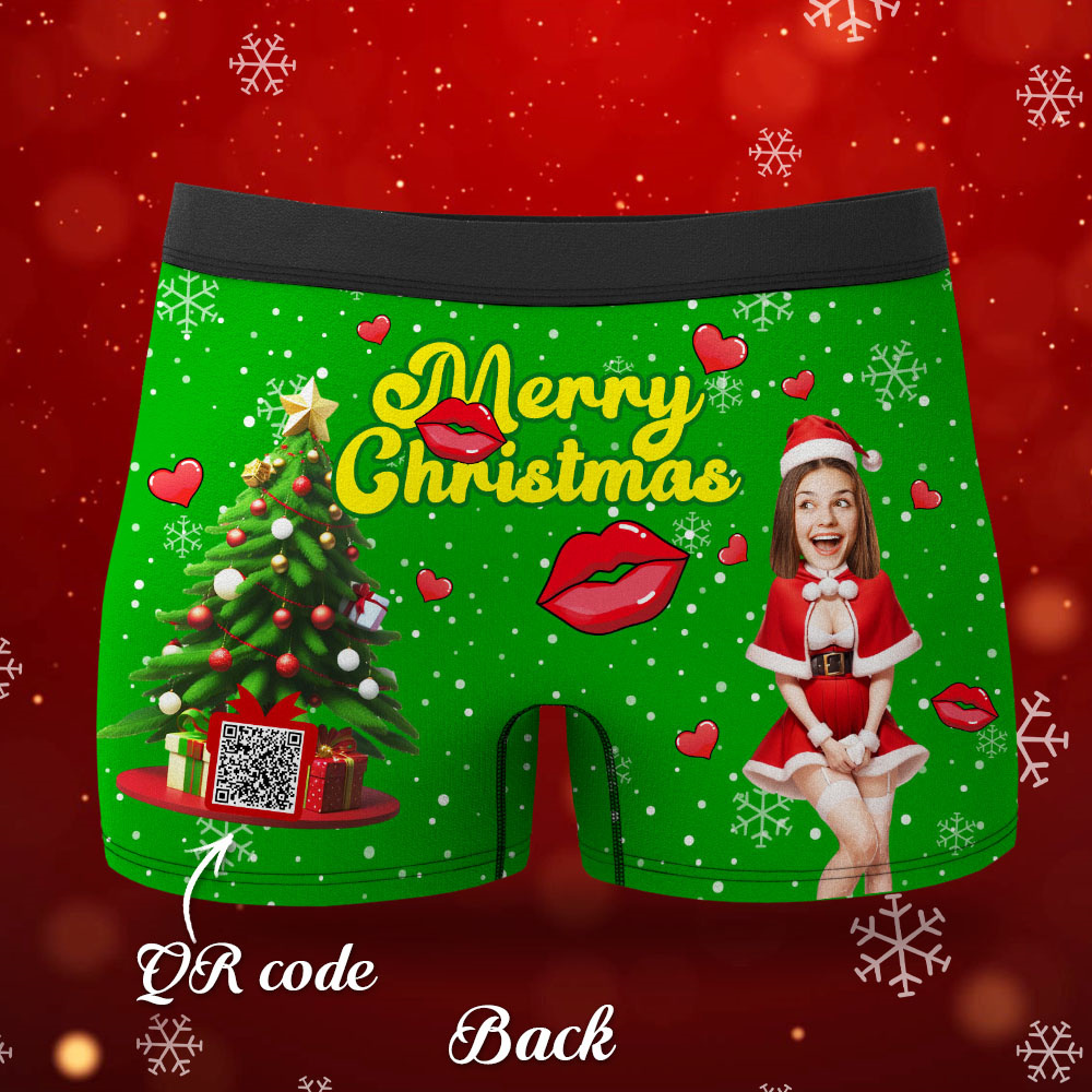 Custom Photo Boxer Santa Woman Face Underwear Couple Gifts Christmas Gift AR View - soufeeluk