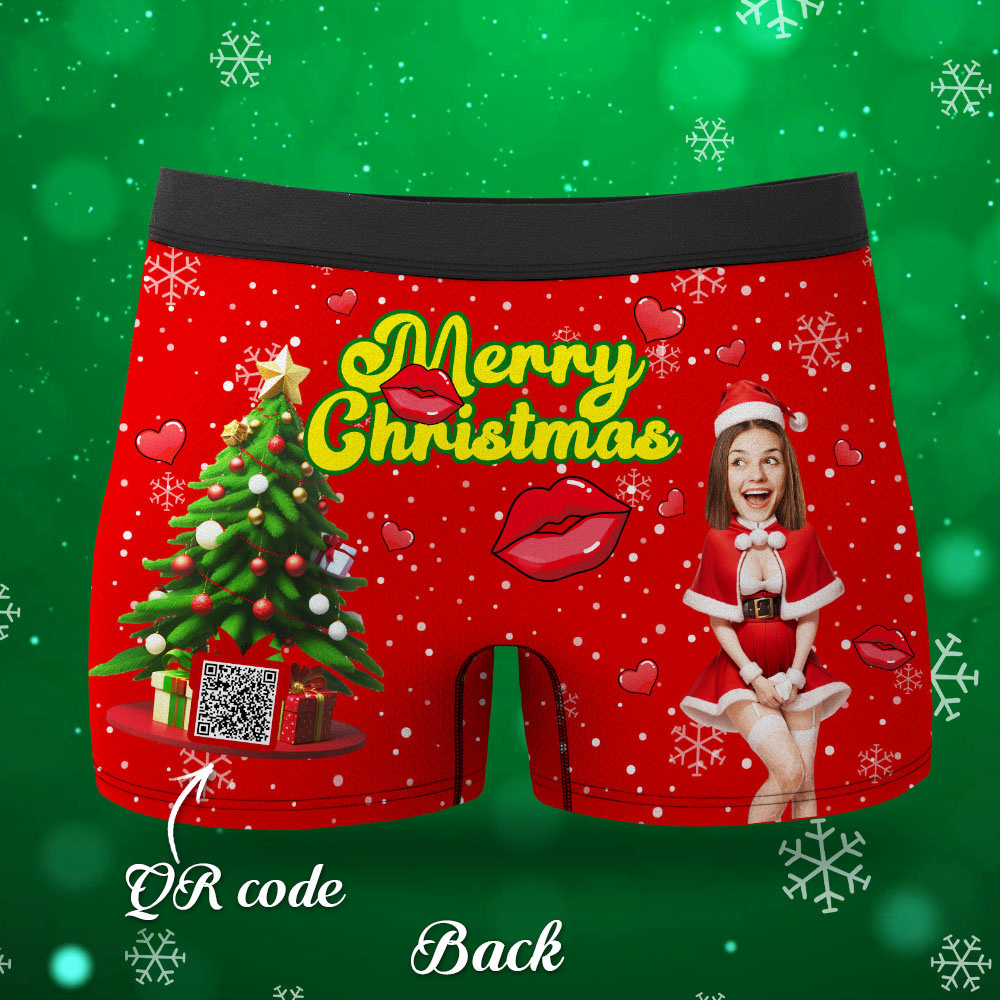 Custom Photo Boxer Santa Woman Face Underwear Couple Gifts Christmas Gift AR View - soufeeluk