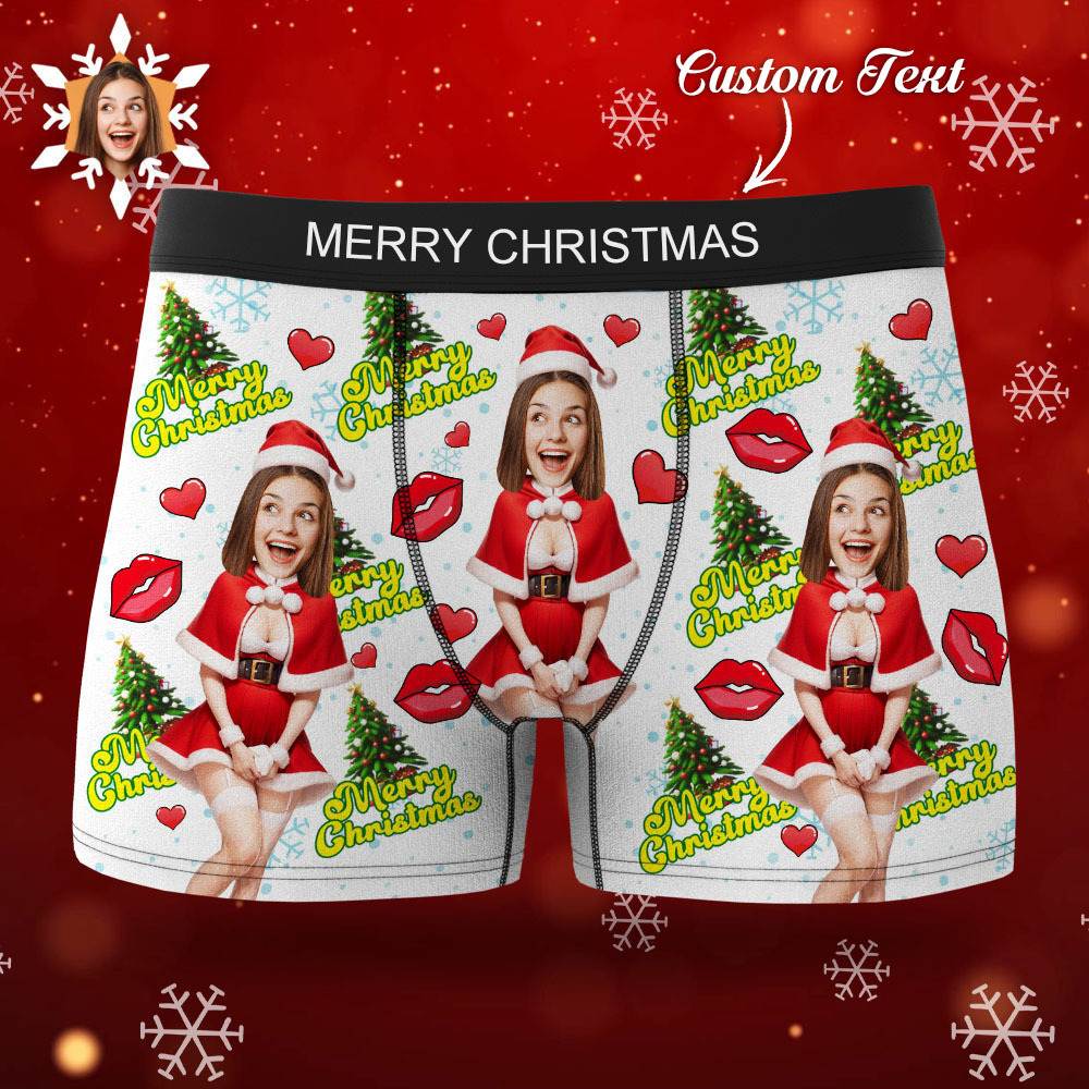 Custom Photo Boxer Santa Woman Face Underwear Couple Gifts Christmas Gift AR View - soufeeluk