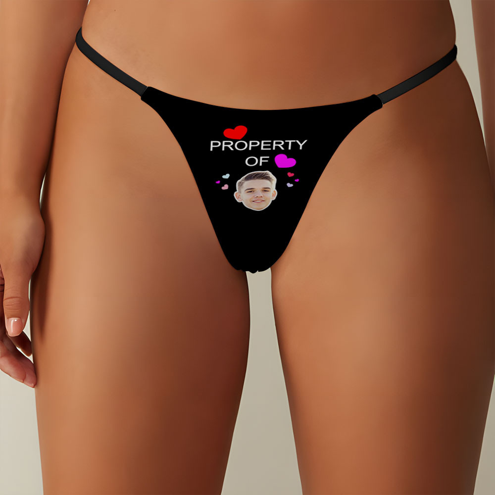 Custom Face Property of Hearts Women's Tanga Thong Valentine's Day Gift AR View Gift - soufeeluk