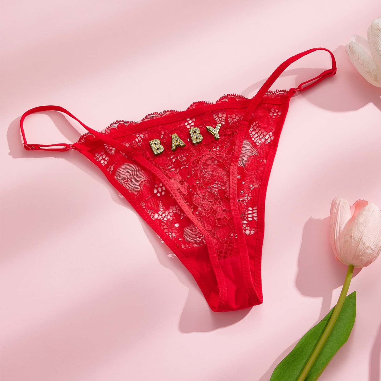 Custom Rhinestone Alphabet Thong Edge French Temptation Hollow Women's Underwear - soufeeluk