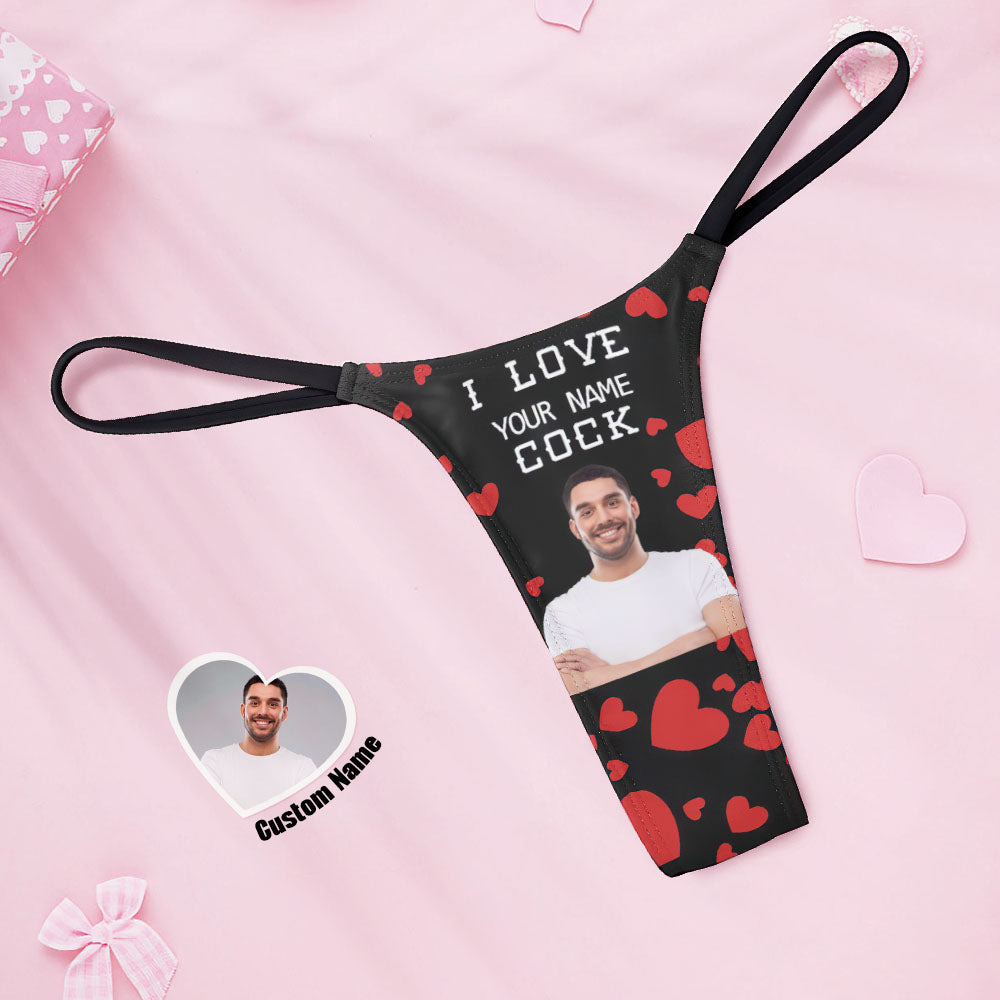 Custom Face Women's Tanga Thong I Love Your Cock Valentine's Day Gift - soufeeluk