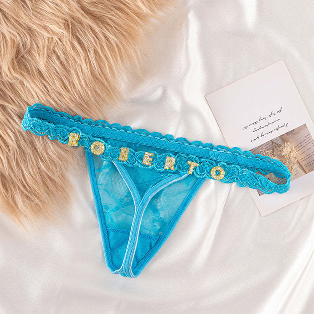 Custom Lace Thongs with Jewelry Crystal Letter Name Gift for Her - soufeeluk