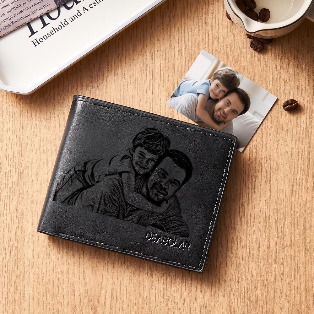 Personalised Photo Engraved Men's Flip Wallet Black - soufeeluk