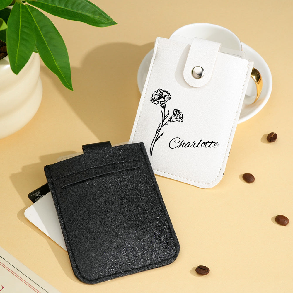 Personalised Birth Flower Wallet with Name Mini Pull-out Card Holder Wallet Gift for Her