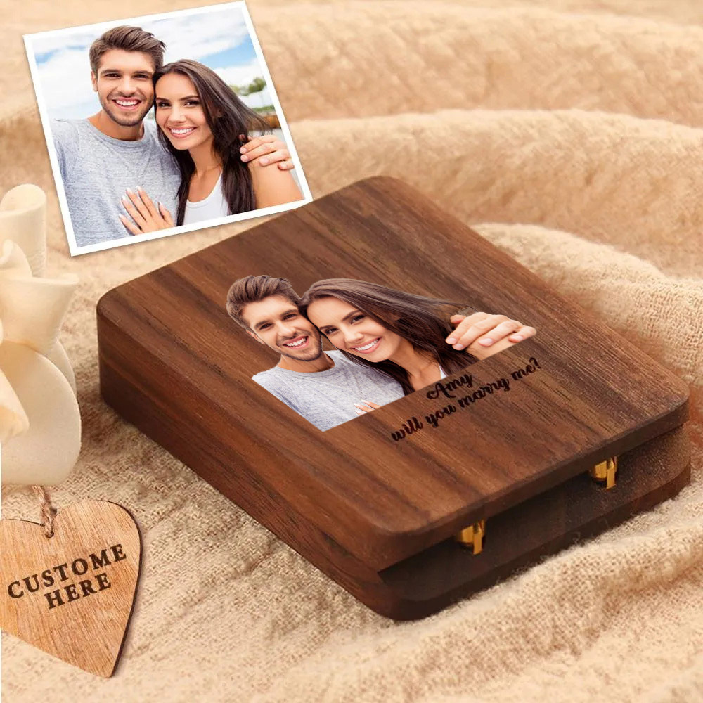 Personalisation Jewellery Box Slim Engagement Ring Box Unique Ring Box Wooden Ring Box