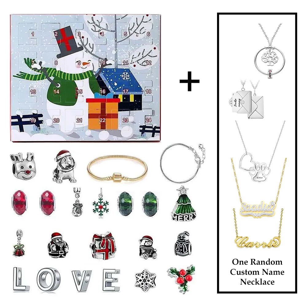 Christmas Name Necklace Gift Jewelry Advent Calendar Bracelets 24 Calendar Countdown Gift Box for Her - soufeeluk