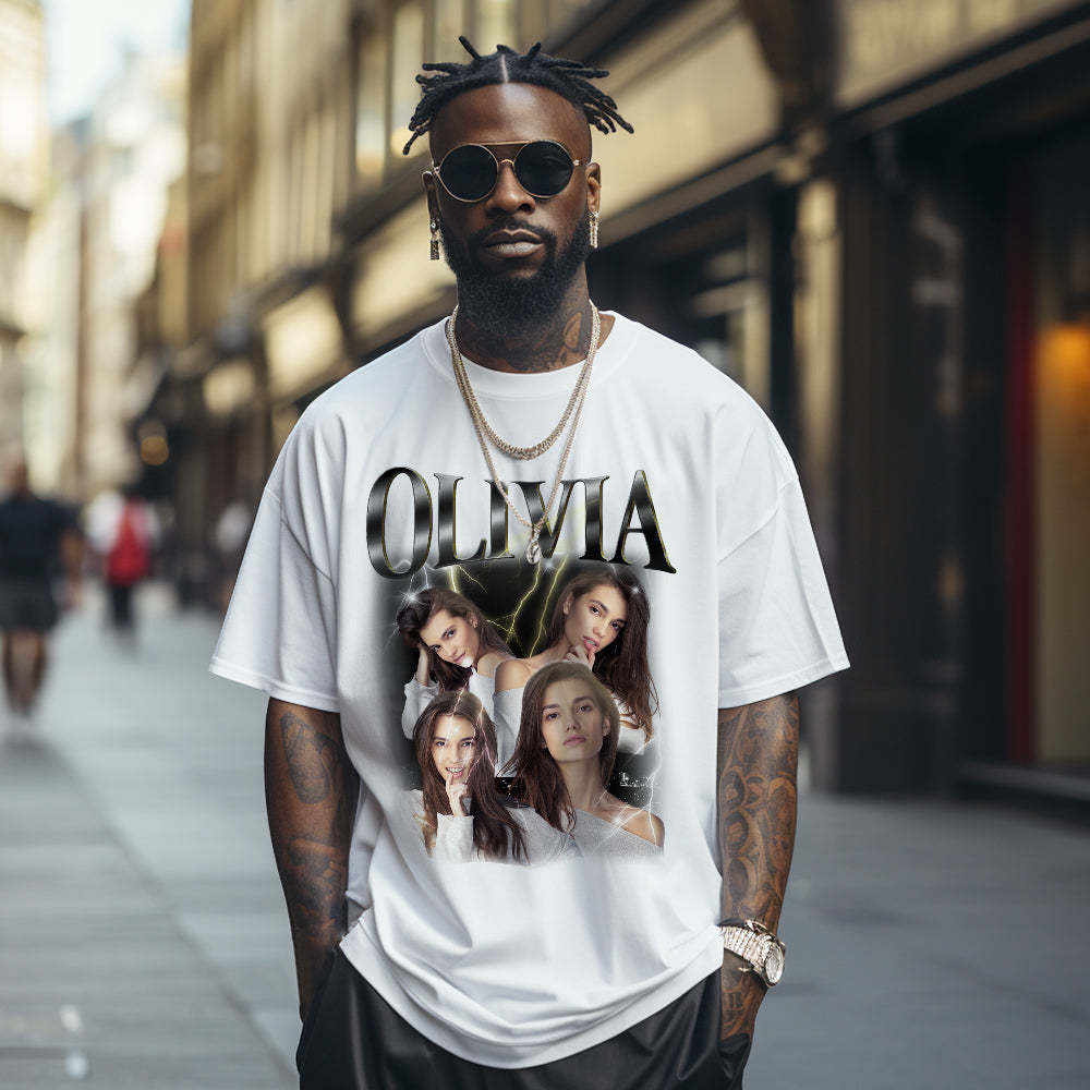 Custom Photo Vintage Tee Personalised Name T-shirt Gift - soufeeluk