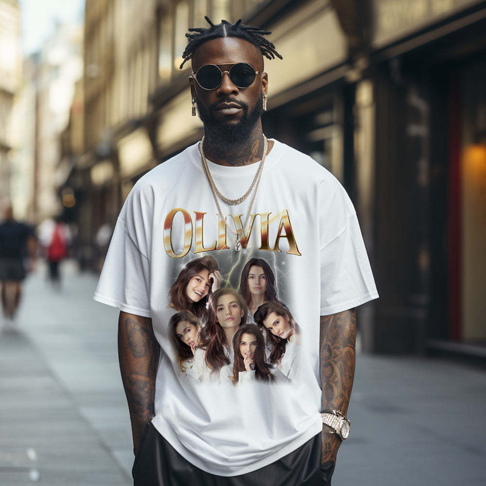 Custom Photo Vintage Tee Personalised Name T-shirt Gift - soufeeluk