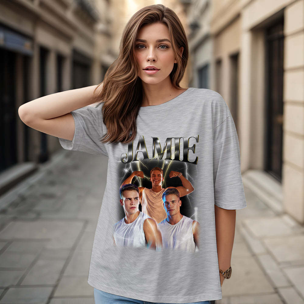 Custom Photo Vintage Tee Personalised Name T-shirt Gift - soufeeluk