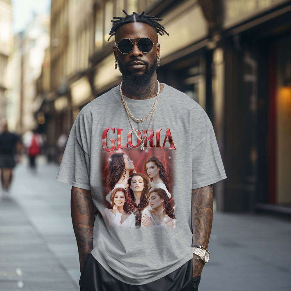 Custom Photo Vintage Tee Personalised Name T-shirt Gift - soufeeluk