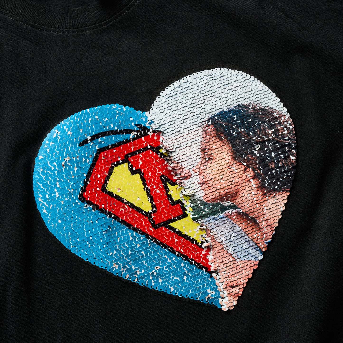 Custom Photo Heart Flip Double Sided Sequin T-shirt Personalized Picture Sequin Tee Father's Day Gifts Super Dad - soufeeluk