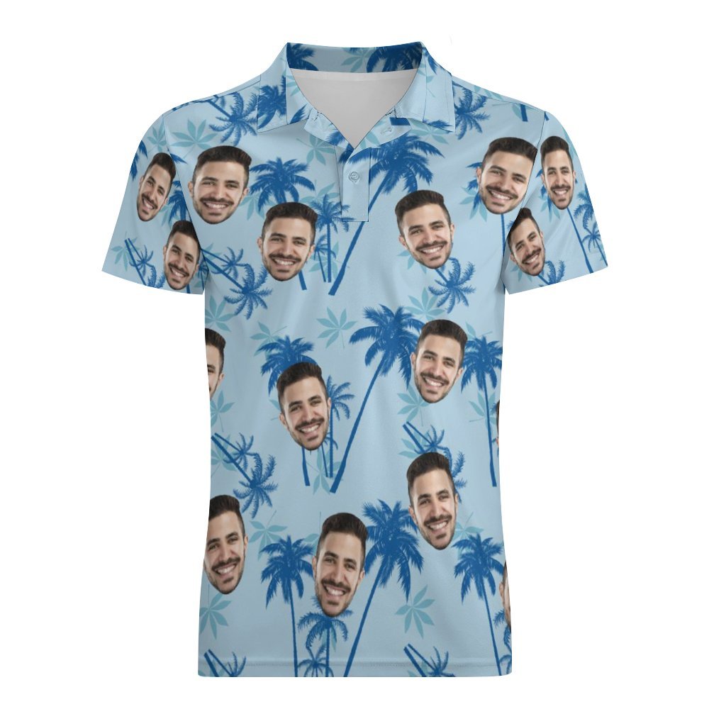 Men's Custom Face Polo Shirt Personalized Light Blue Hawaiian Golf Shirts-MyHawaiianShirts