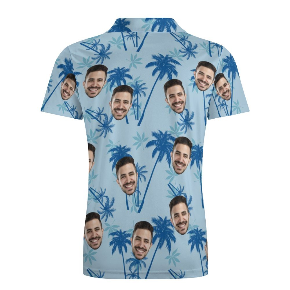 Men's Custom Face Polo Shirt Personalized Light Blue Hawaiian Golf Shirts-MyHawaiianShirts