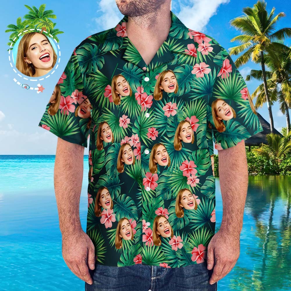 Custom Hawaiian Shirts Red Flowers Design Personalized Aloha Beach Shirt For Men