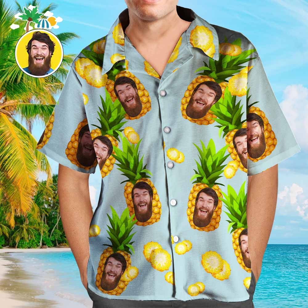 Custom Hawaiian Shirts Blue Funny Pineapple Personalized Aloha Beach Shirt For Men