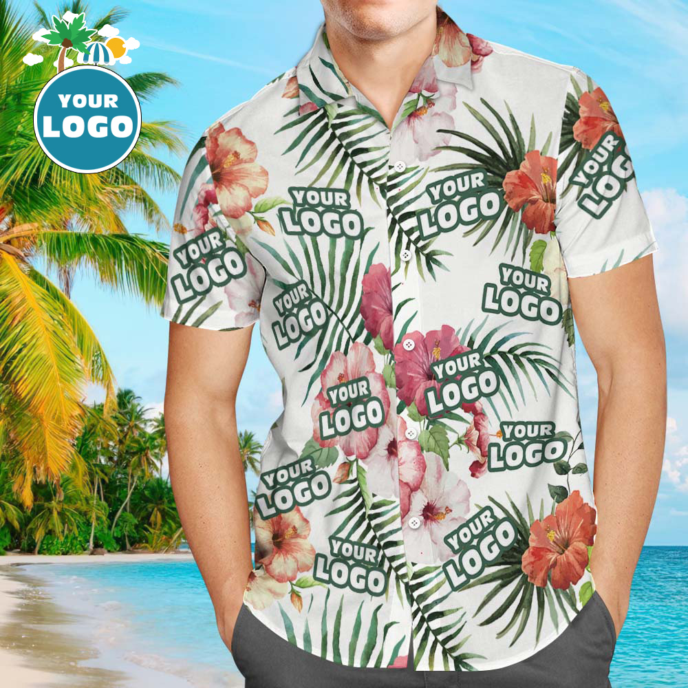 Custom Logo Hawaiian Shirts Summer Flowers Personalized Aloha Beach Shirt For Men