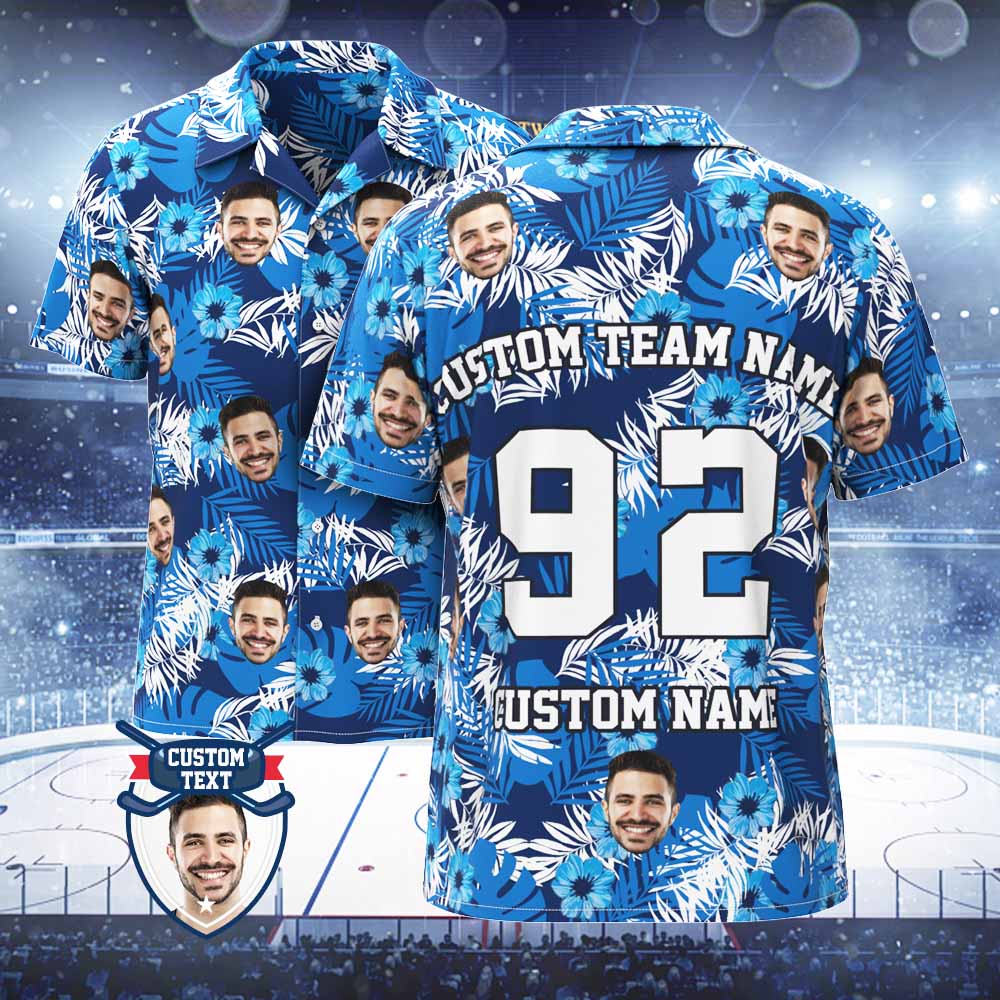 Custom Printed Hawaiian Shirt for Fans Personalized Face and Text Hawaiian Shirt Gift for fans - Flowers and Leaves Design