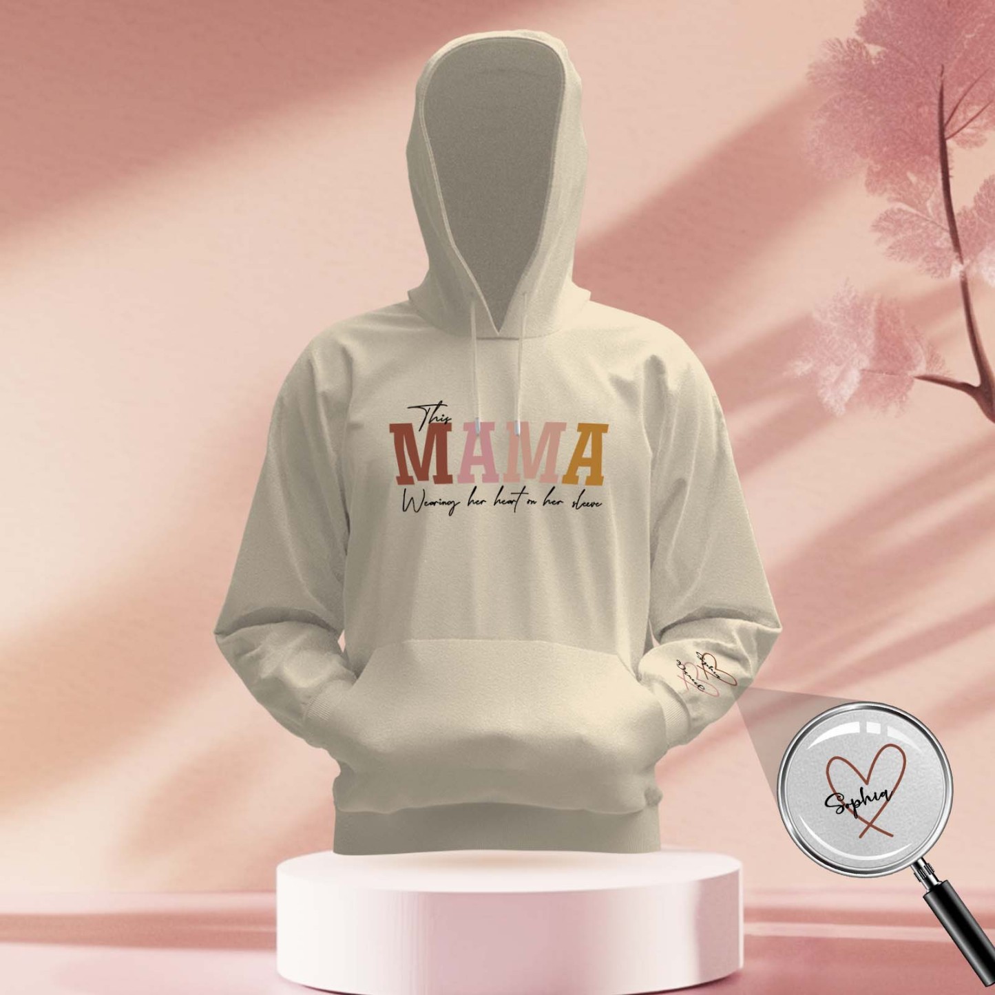 Custom Name Hoodie Personalized Hoodies Wear Heart On Sleeve Hoodie Mother's Day Gift - soufeeluk