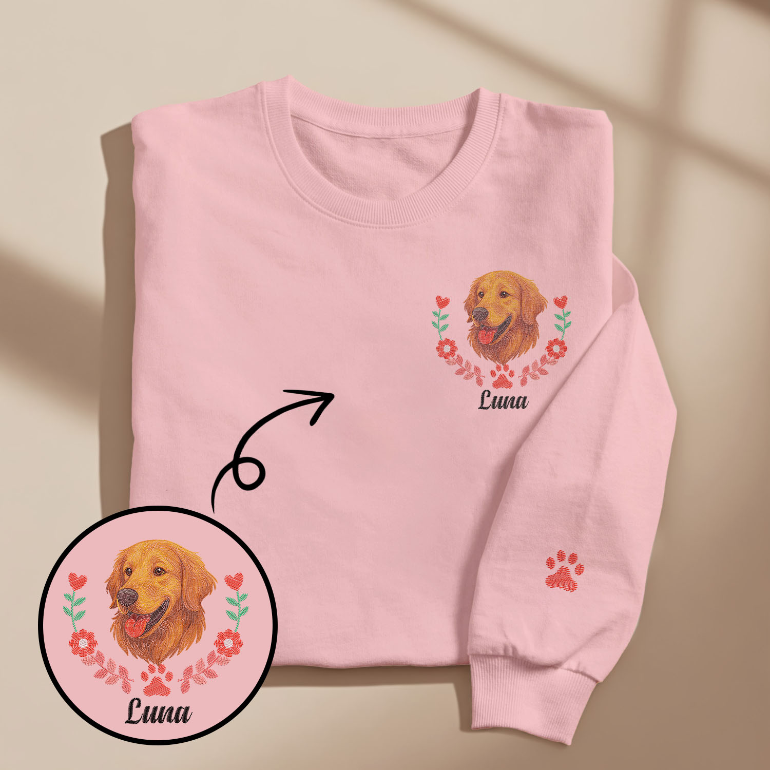 Custom Embroidered Style Pet Avatar Sweatshirt, Custom Dog Sweater, Personalized Pet Portrait Shirt - soufeeluk