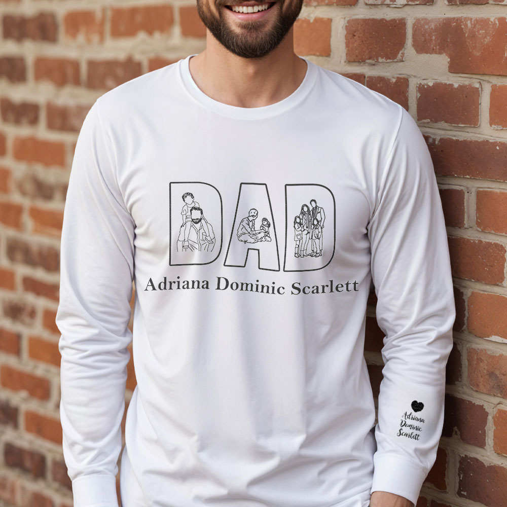 Custom Photo Sweatshirt Hand Drawn Lines Unique Gift For Dad Father's Day Gift - soufeeluk