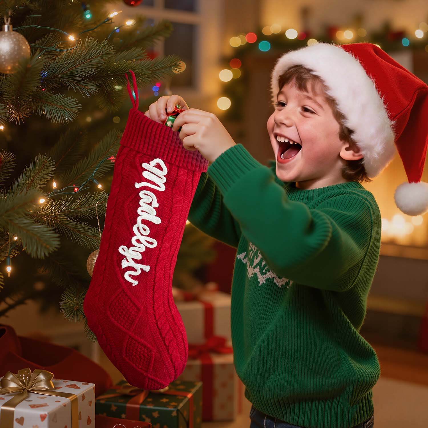 Custom Christmas Stockings Knitted Christmas Stockings with Name Christmas Family Stockings Holiday Stockings Holiday Decor - soufeeluk