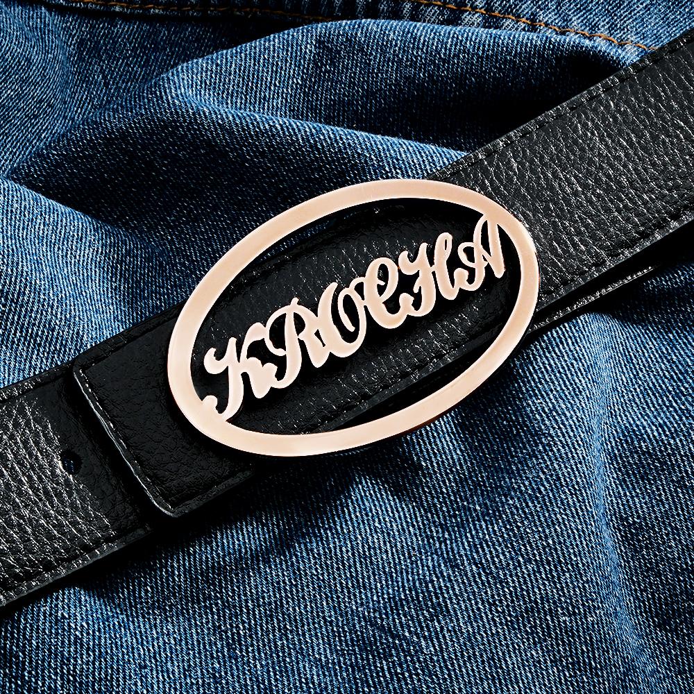 Custom Oval Frame Name Belt Buckle with Free Belt Gift For Him - soufeeluk