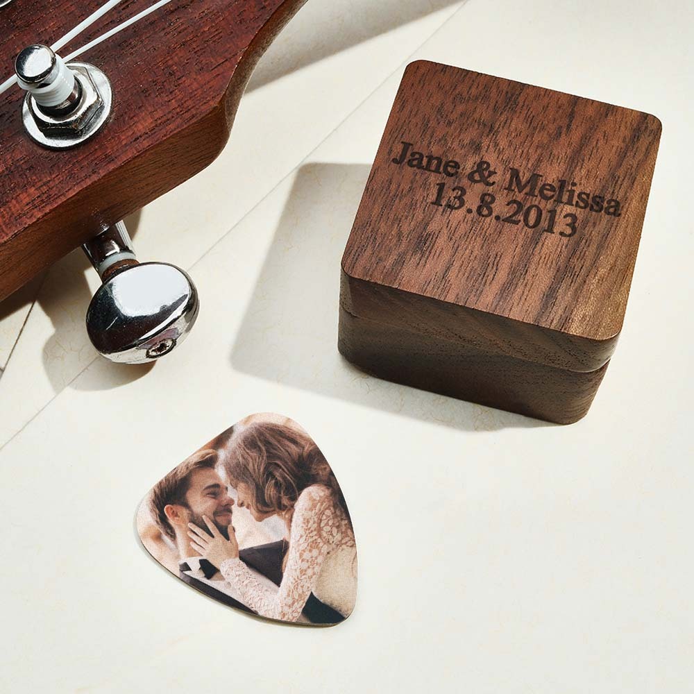 Personalised Engraved Text Guitar Box Holder Custom Name Guitar Picks Set Music Art Gift - soufeeluk
