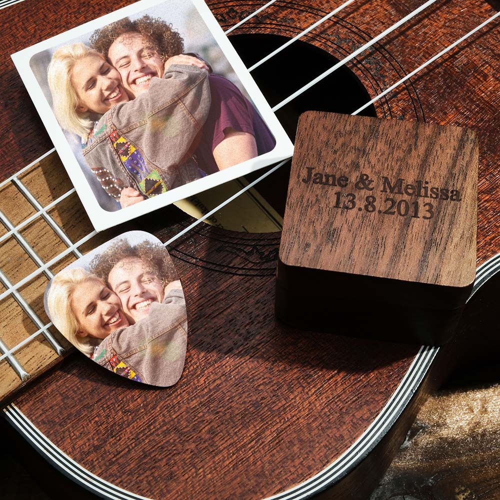 Personalised Engraved Text Guitar Box Holder Custom Name Guitar Picks Set Music Art Gift - soufeeluk
