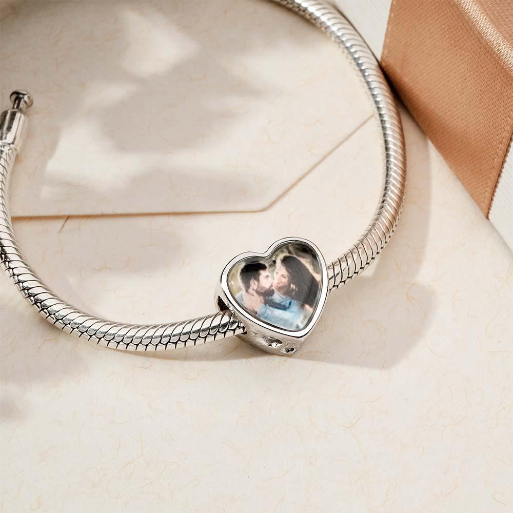 Custom Heart Photo Charm With Pink Zircon Heart Diamond Gifts For Her - soufeeluk