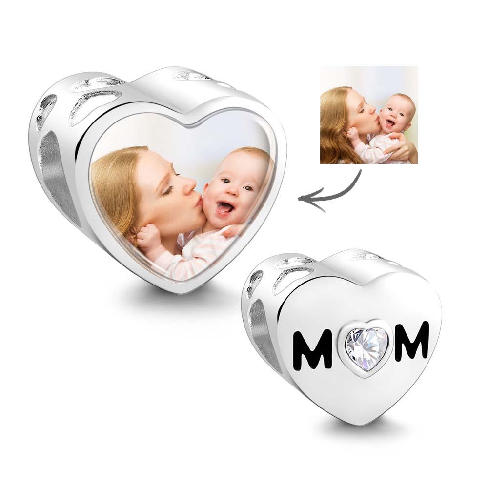 Custom Heart Photo MoM Theme Charm With White Zircon Love Heart Jewellery Mother's Day Gifts - soufeeluk