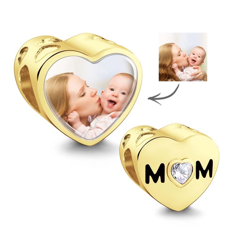 Custom Heart Photo MoM Theme Charm With White Zircon Love Heart Jewellery Mother's Day Gifts - soufeeluk