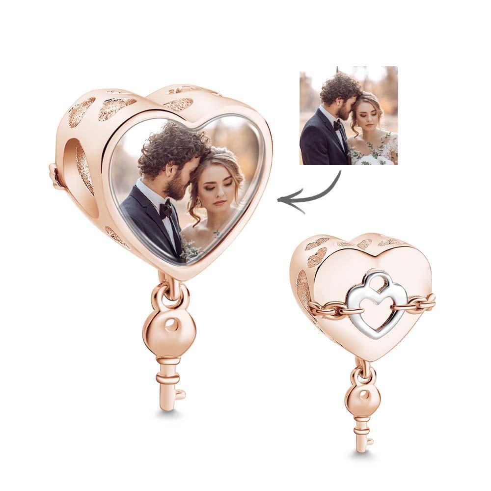 Custom Heart Photo Charm With A Key Pendant Creative Gifts - soufeeluk